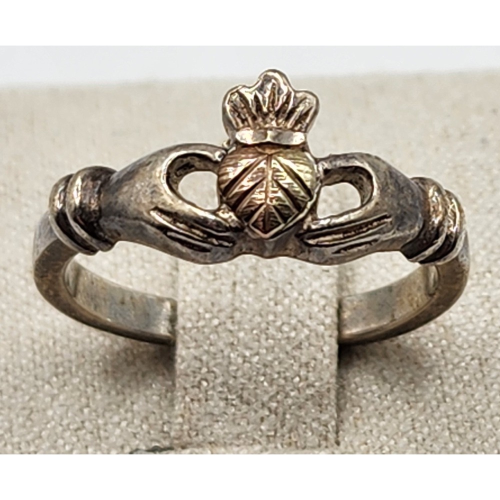 Coleman Co Black Hills Gold Claddagh Ring Sterling Silver 12K Gold Heart Size 7